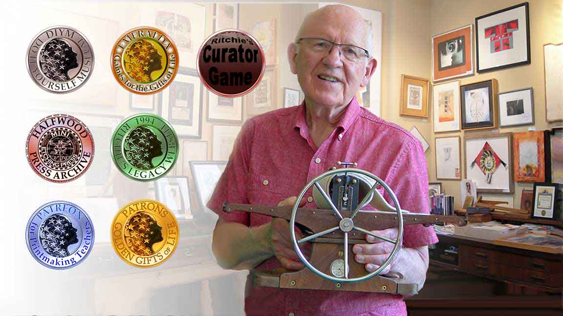 Bill Ritchie and his badges in the Mini Art Gallery